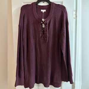 NWT SO Burgandy Lace Up Sweater